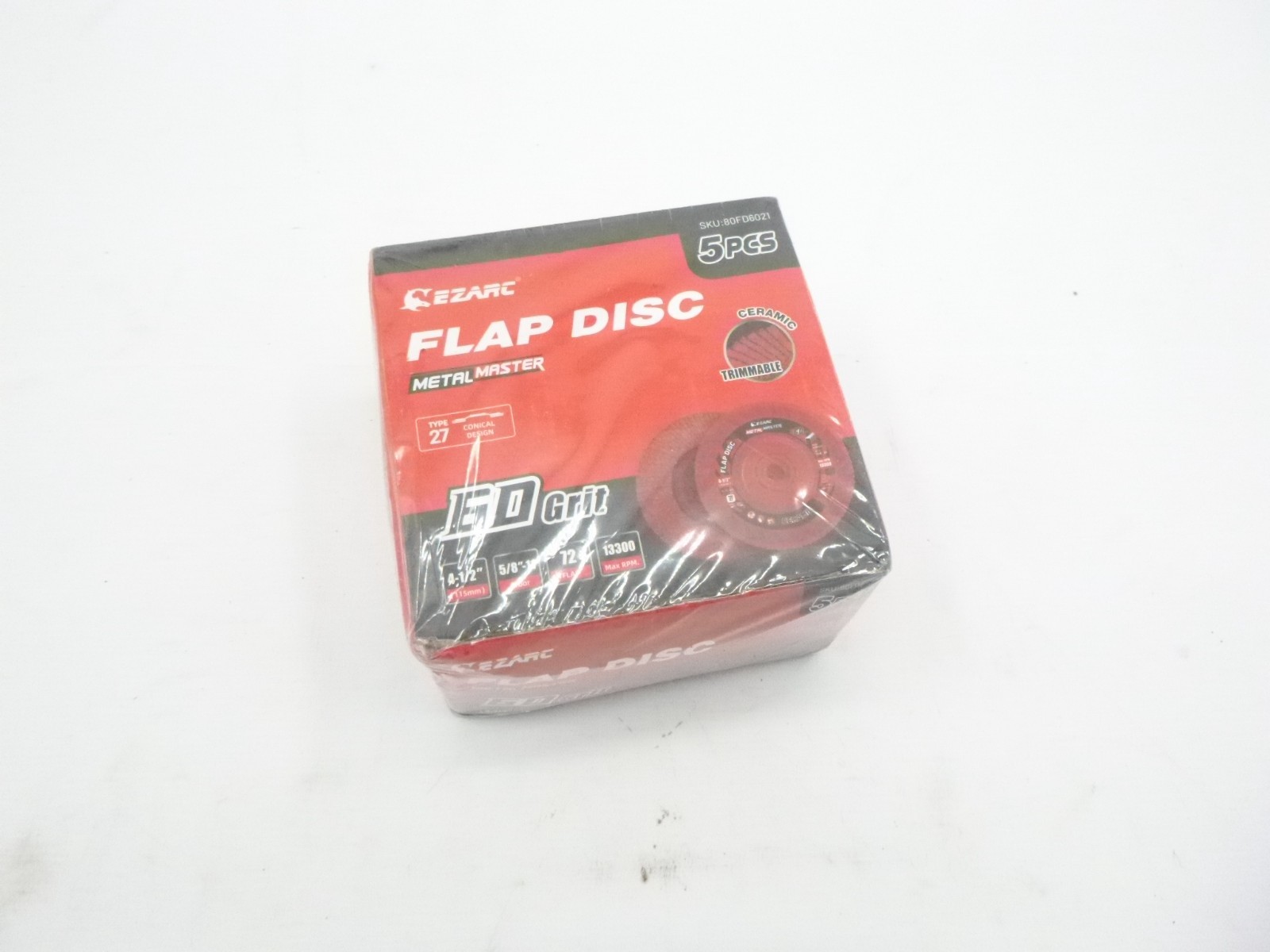5 Pack EZARC 4 1/2″ x 5/8″-11 Type 27 Flap Sanding Discs 13,300 Max RPM 80FD6021