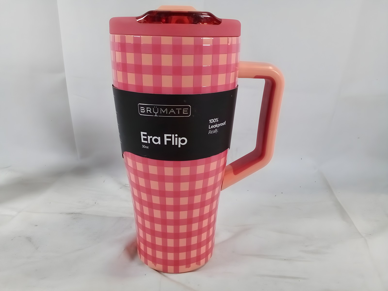 BrüMate Era Flip 30oz Leakproof Straw Tumbler – Peach/Pink Gingham Madi Nelson
