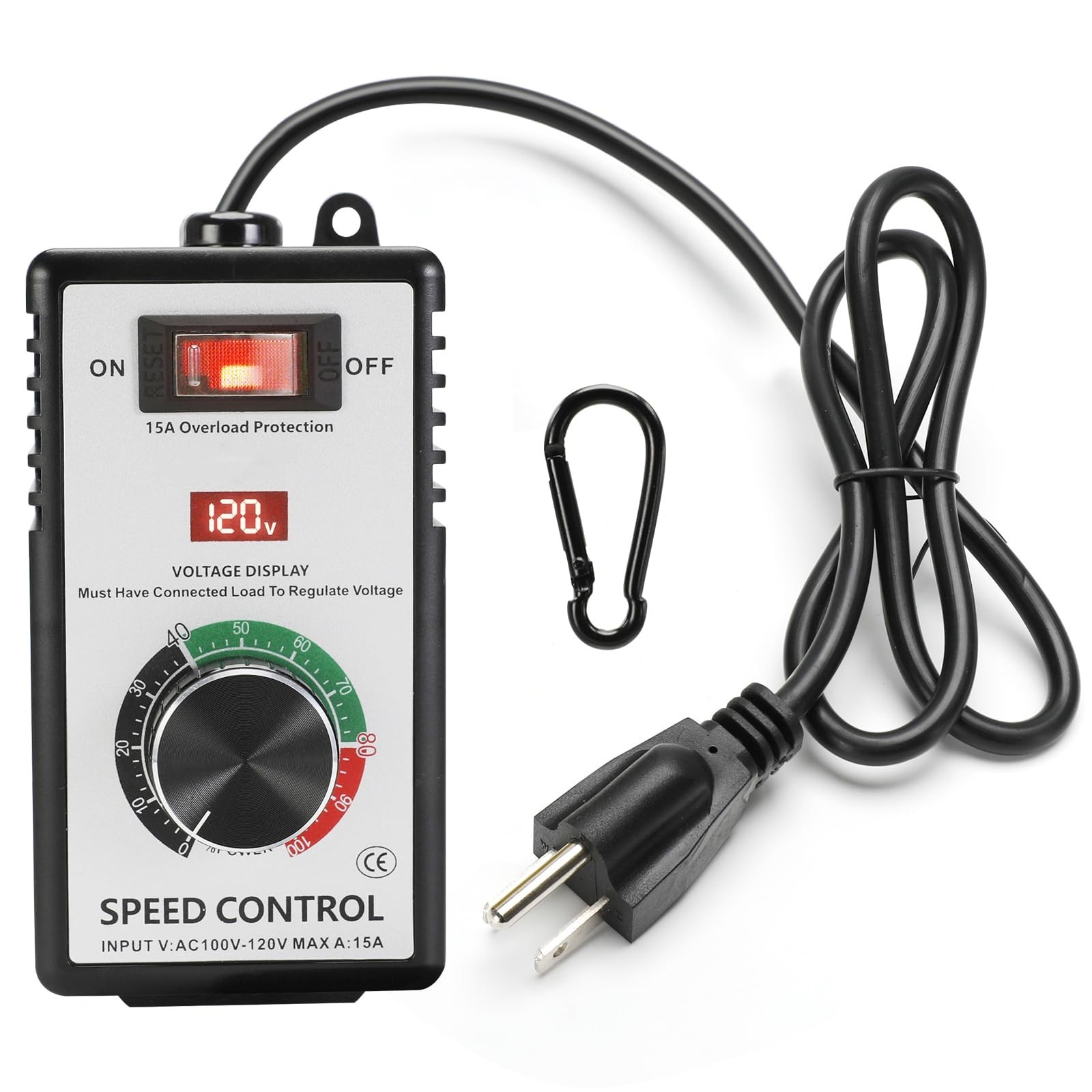 Variable AC Motor Speed Controller 100V-120V 15A Max, Fan Speed Regulator, LED D