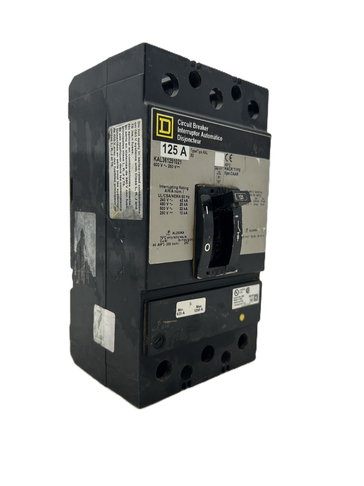 Square D KAL361251021 Circuit Breaker 125A 3-Pole 600VAC