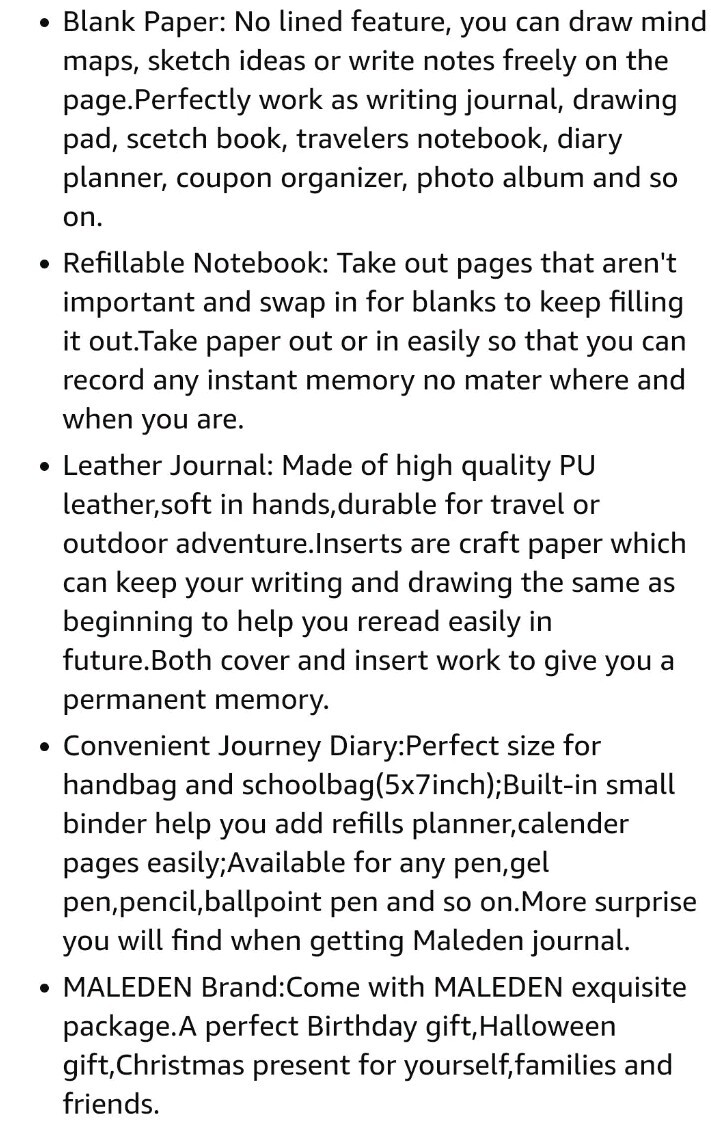 Maleden Timeless Refillable Leather Journal Traveler Notebook Sketchbook