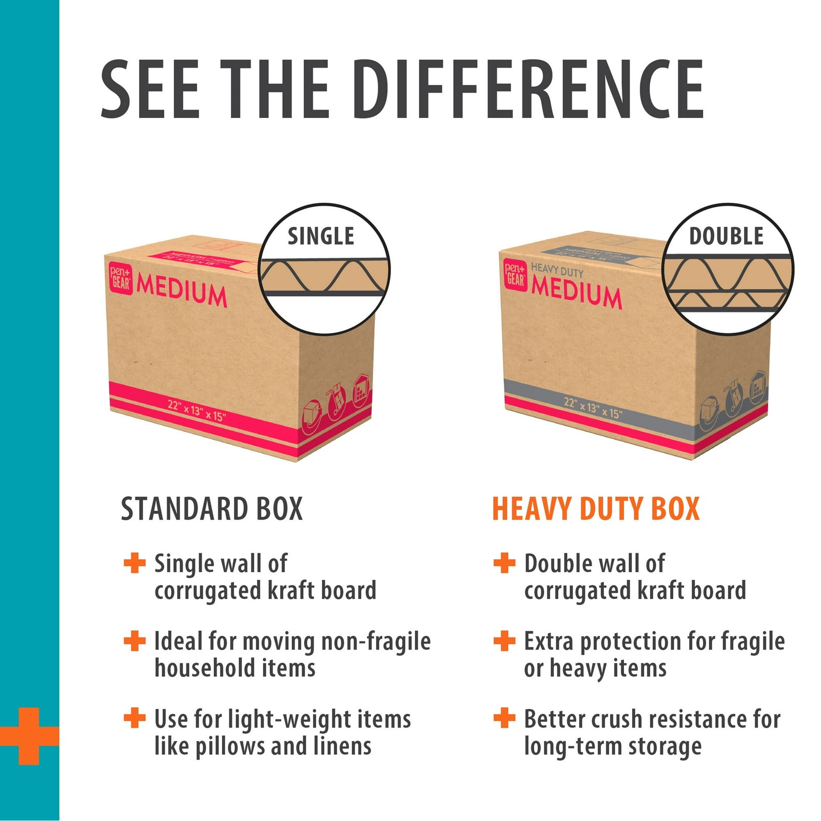 (10 pack) Pen+Gear Medium Moving Boxes, 22 in. L x 13 in. W x 15 in. H, Kraft