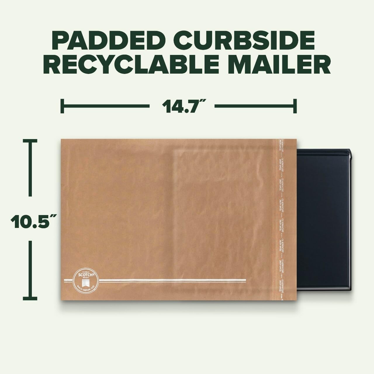 Scotch Curbside Recyclable Padded Mailers, 1 Pack, 10.5 in x 14.75 in, Brown