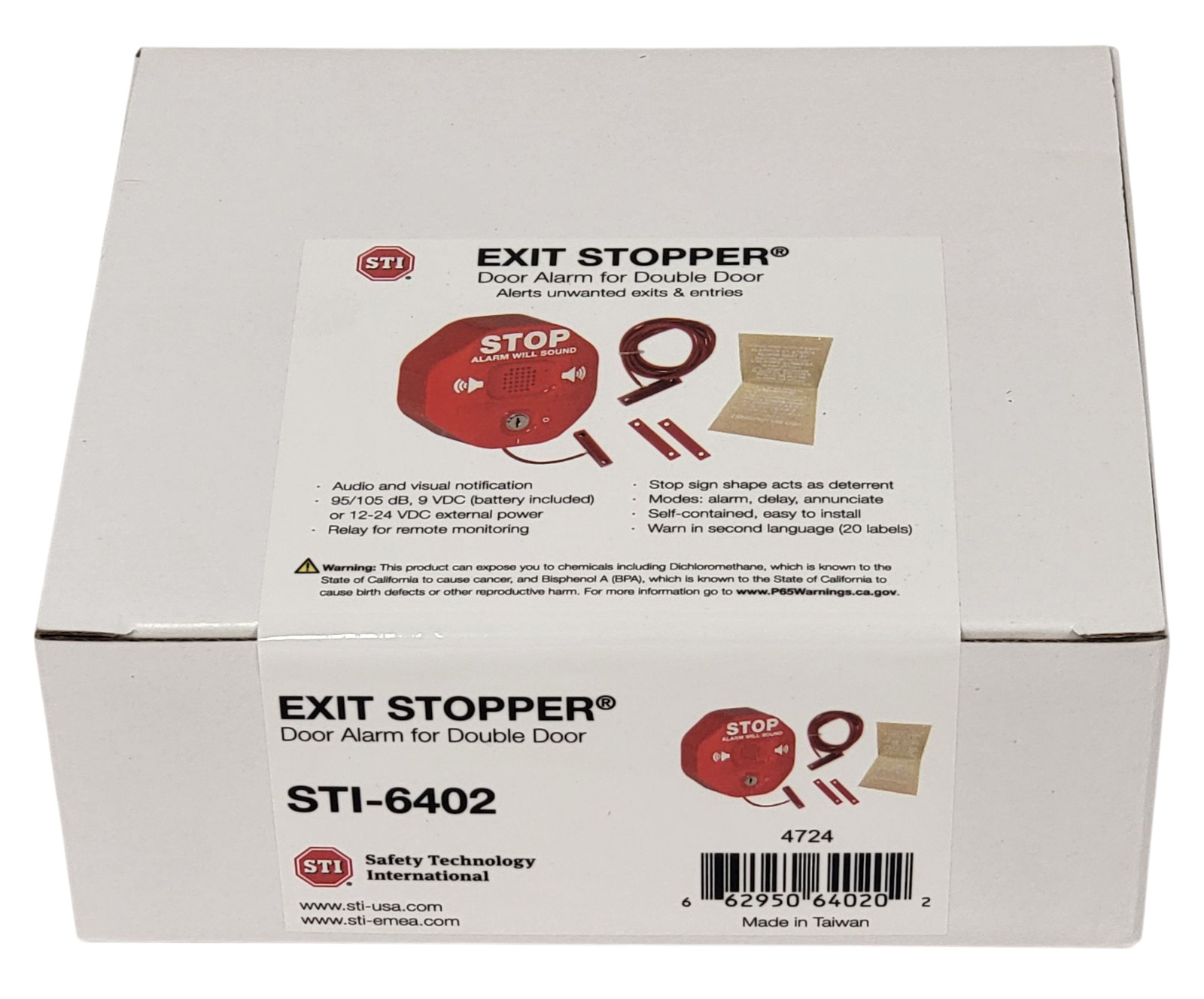 NEW STI STI-6402 105 dB Exit Stopper Multifunction Double Door Alarm