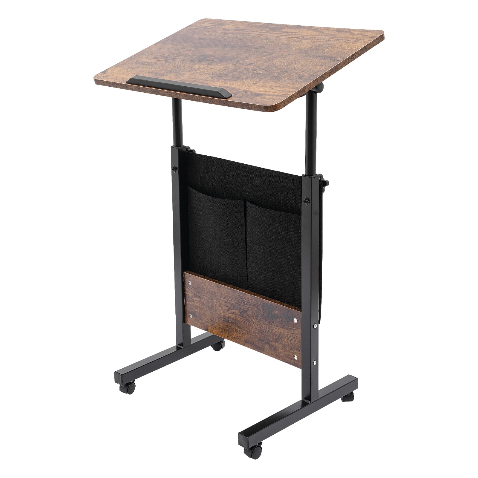 Rolling Laptop Desk Adjustable Height Computer Table Stand up Office w/ Storage