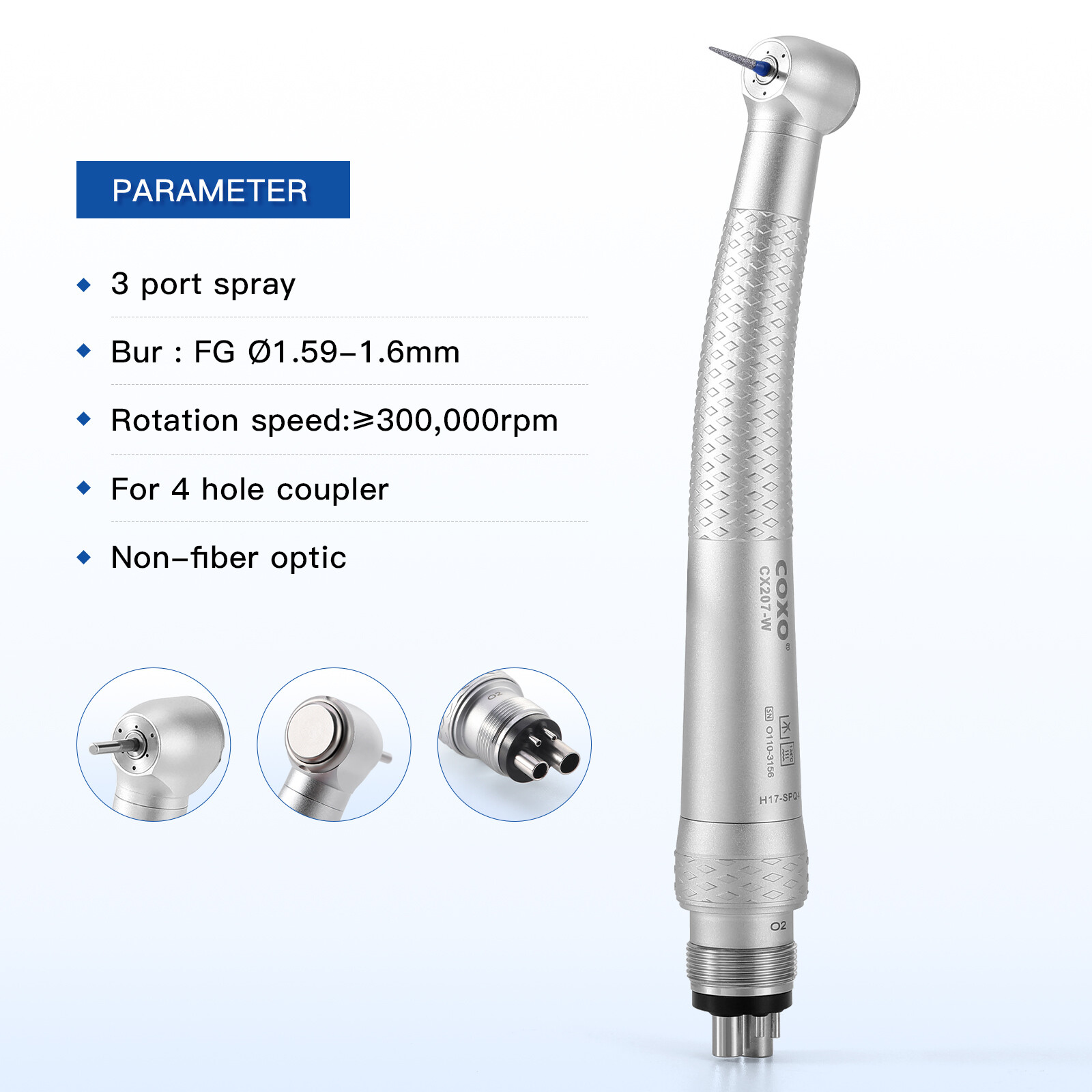 COXO Dental High Speed Handpiece Air Turbine with 4holes Coupler Standard Head
