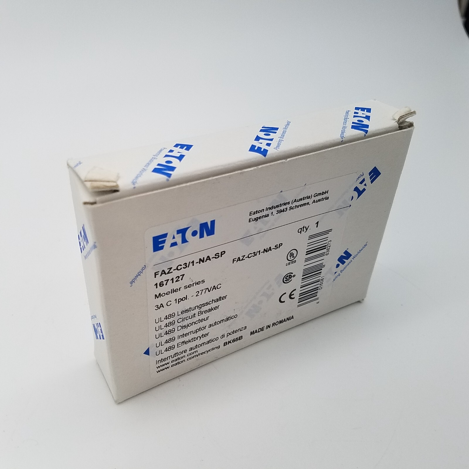 Eaton 1 POLE 3A Mounted Circuit Breaker FAZ-C3/1-NA-SP Moeller