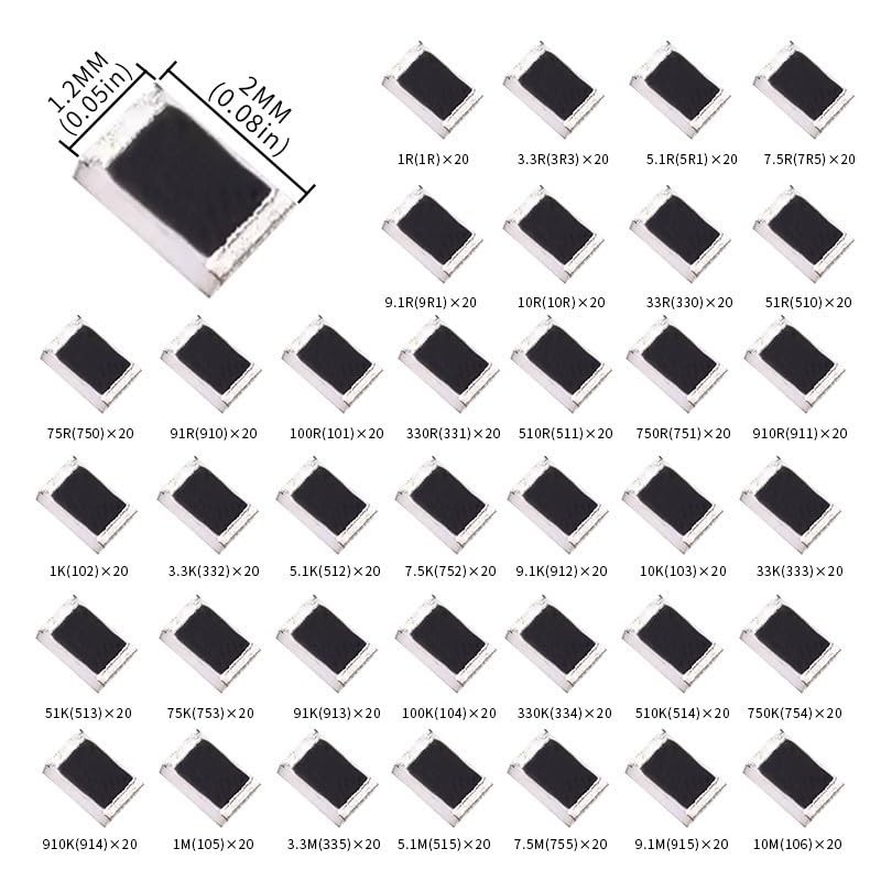 36Values 0805 SMD Resistor Kit 1R-10M Ω ohm 1/8W 0.125W ±5% Tolerance Thick…