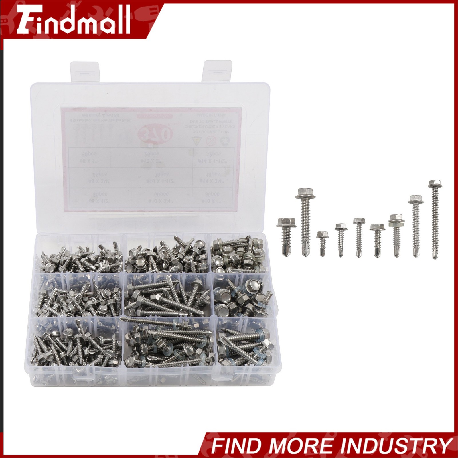 370Pcs #8#10#14 Self Drilling Screws Assortment Kit,410 Stainless Steel