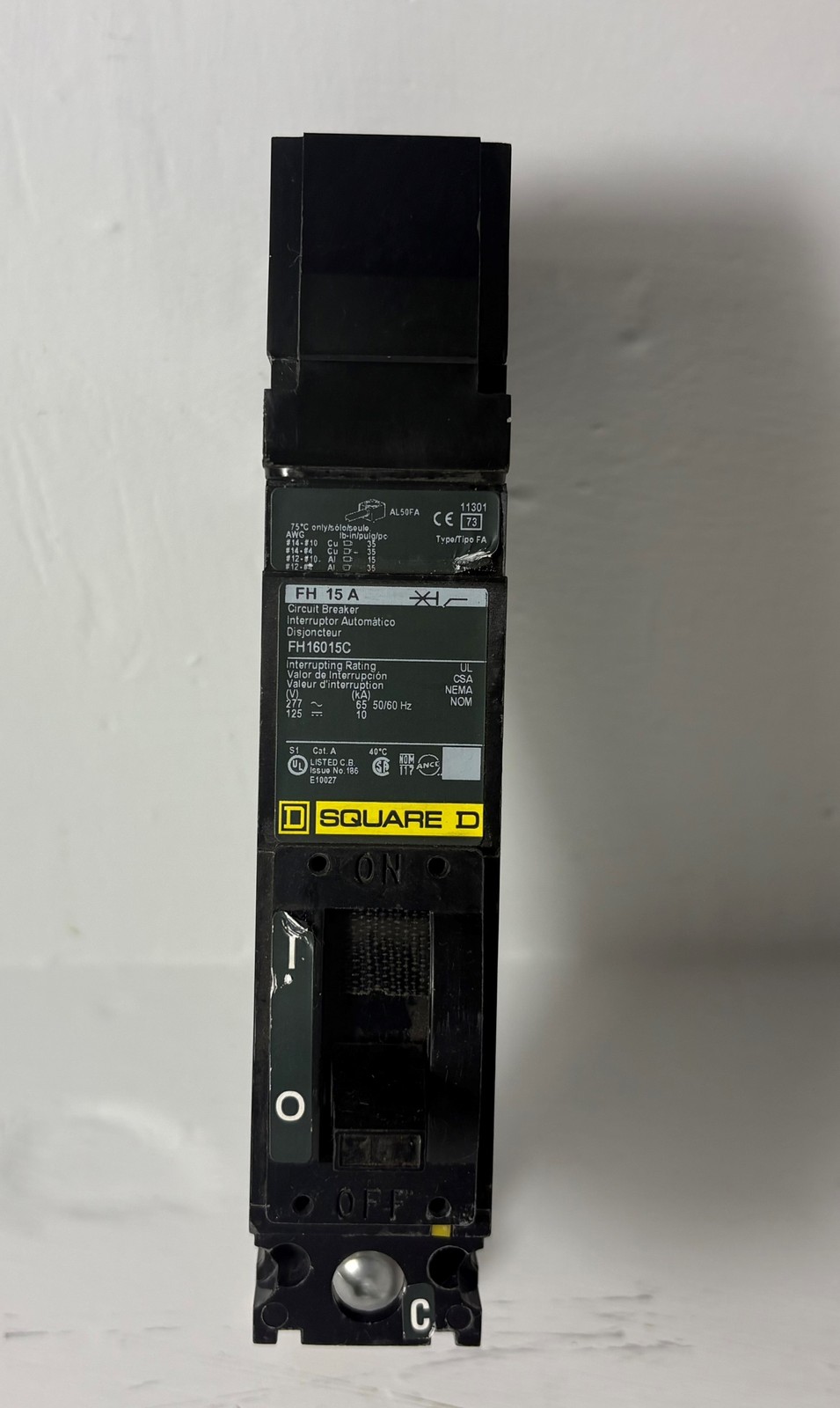 Square-D I-Line FH16015C 15A Circuit Breaker Green Label 277V FA 1 Pole 15 Amp