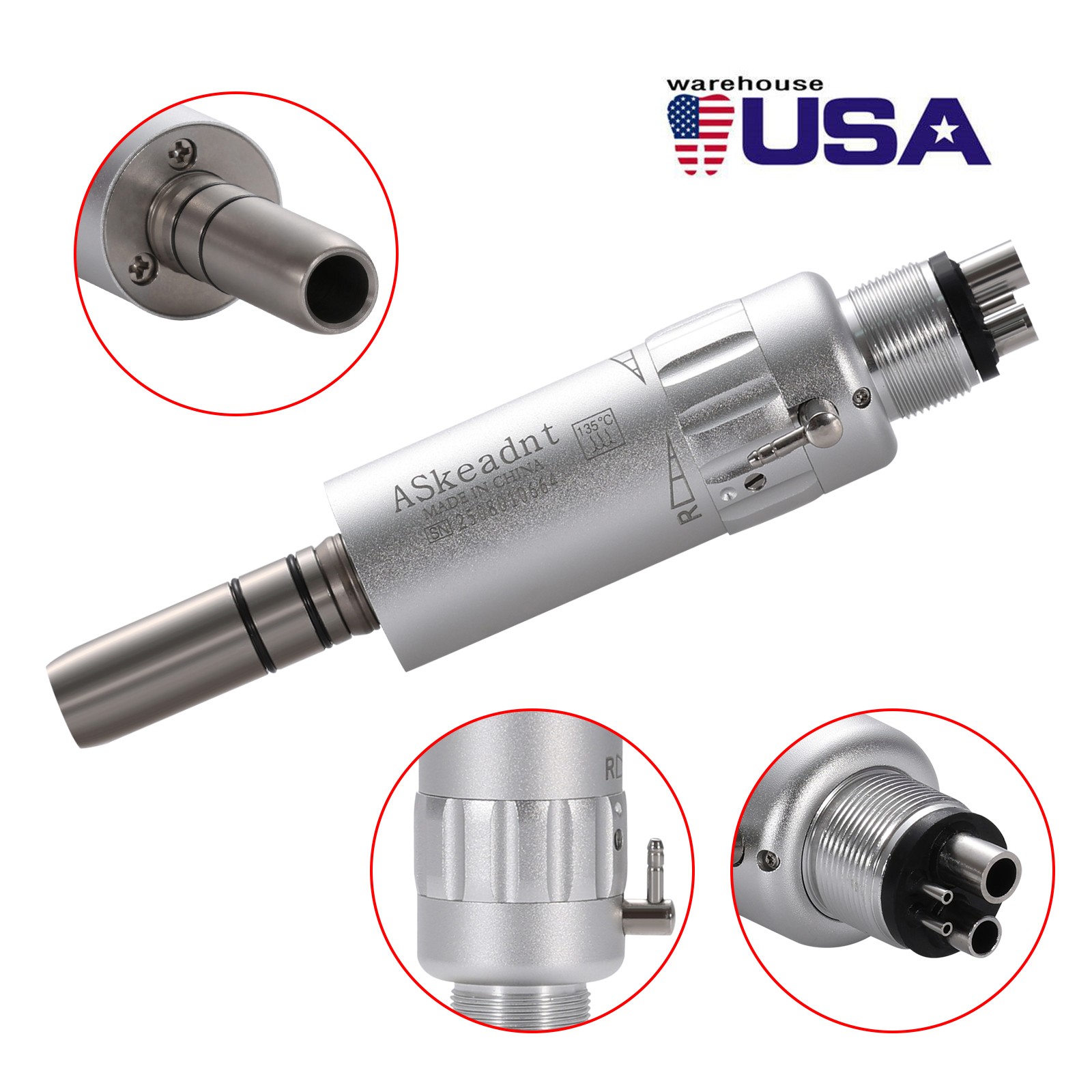 ASkeadnt Dental Slow Low Speed Handpiece Air Motor E-type 4 Holes Connector