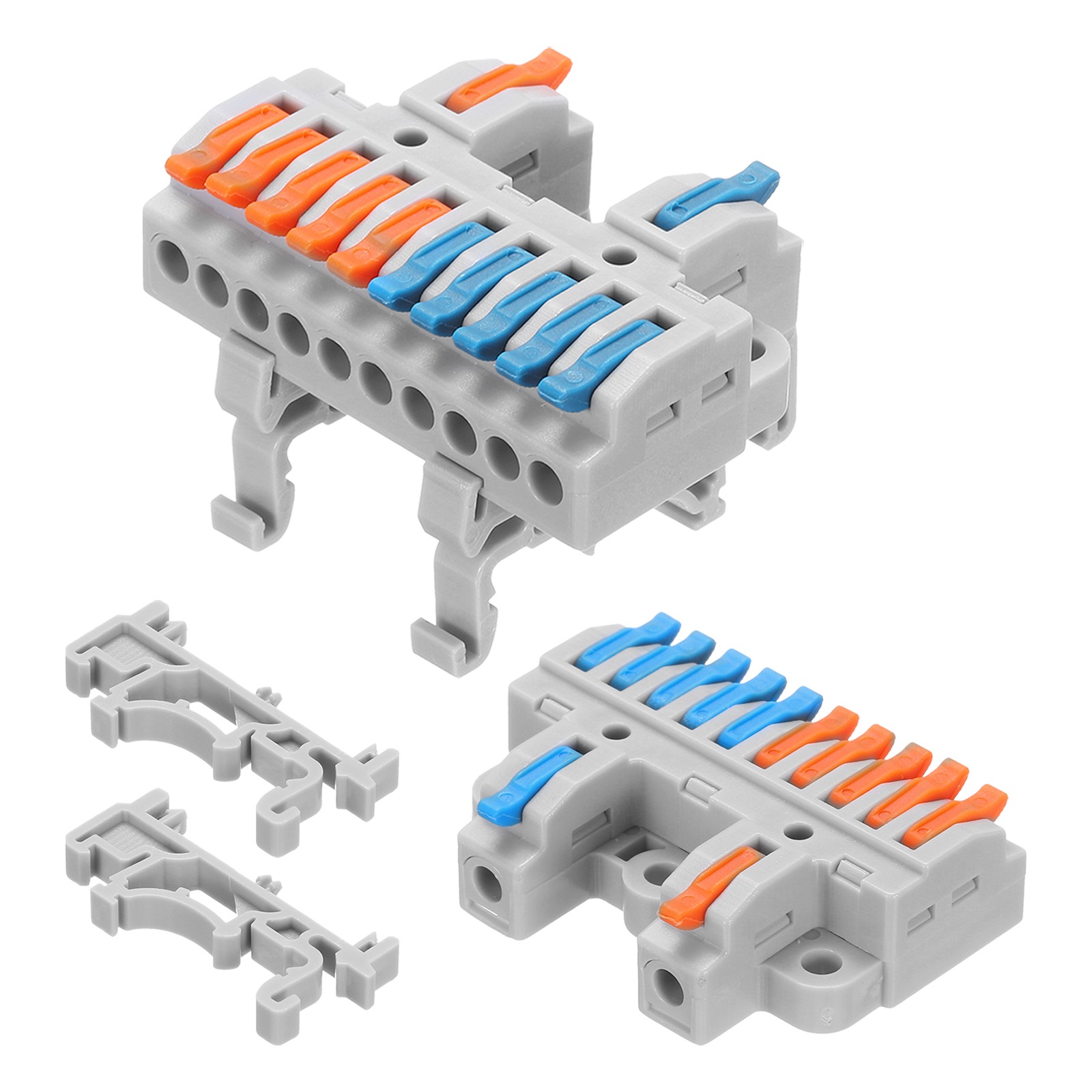 10 x Din Rail Press Quick Terminal Wire Connectors 2 in 10 Out 32A 28-12AWG