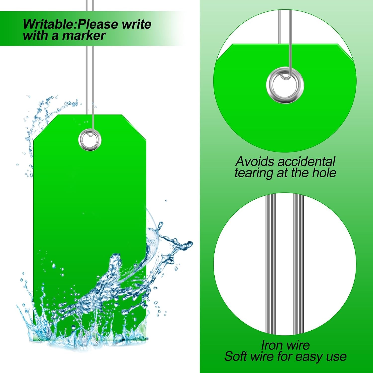 Heavy Duty Green Shipping Tags 6 1/4″ x 3 1/8″ Waterproof with Wire Attached
