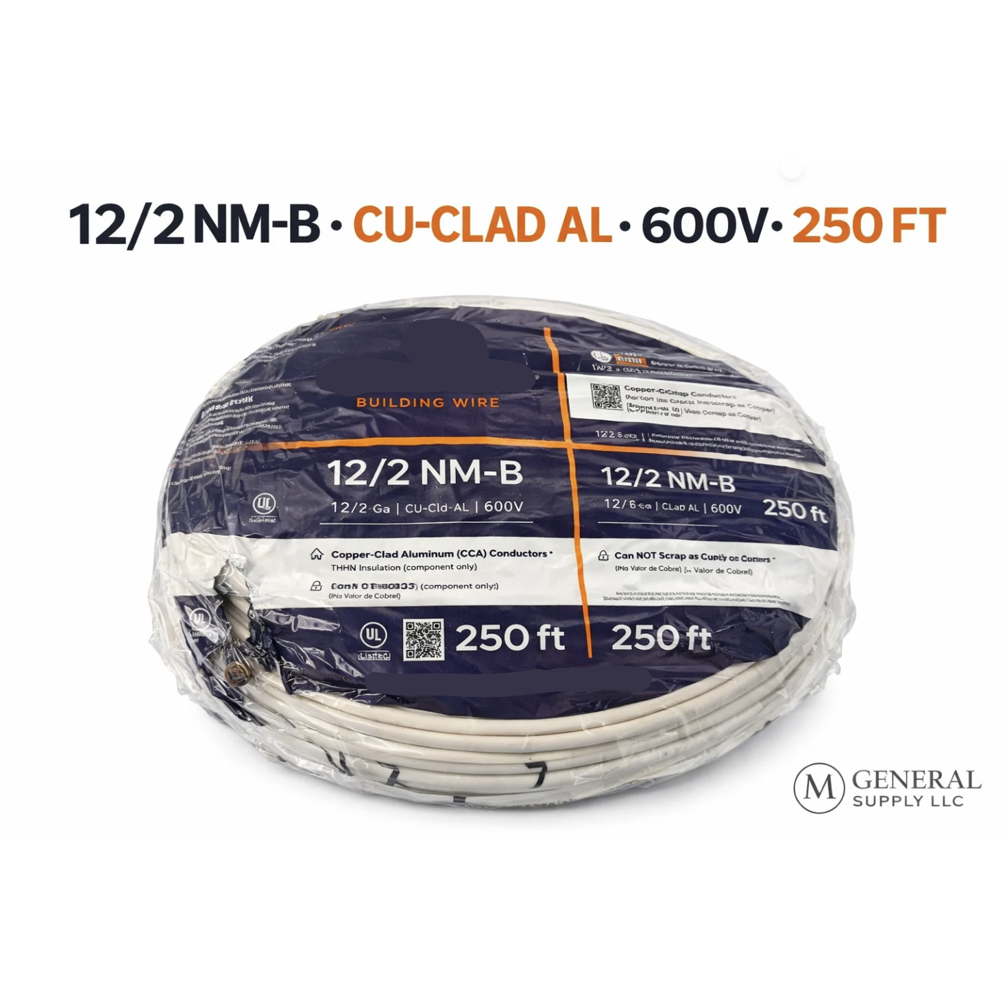 12/2 cu clad alum wire 250ft roll Copperweld