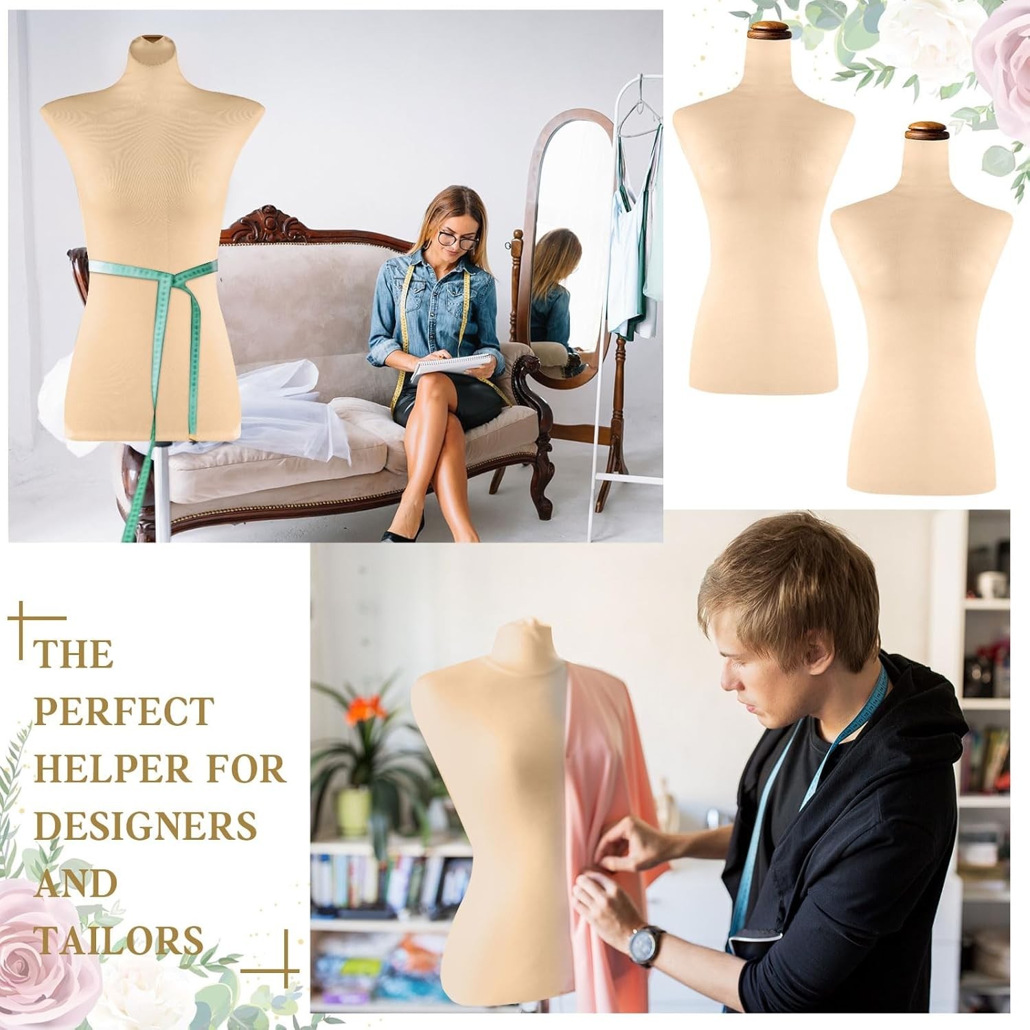2 Pieces Soft Stretchy Fabric Cover for Upper Body Mannequin Display (Nude)