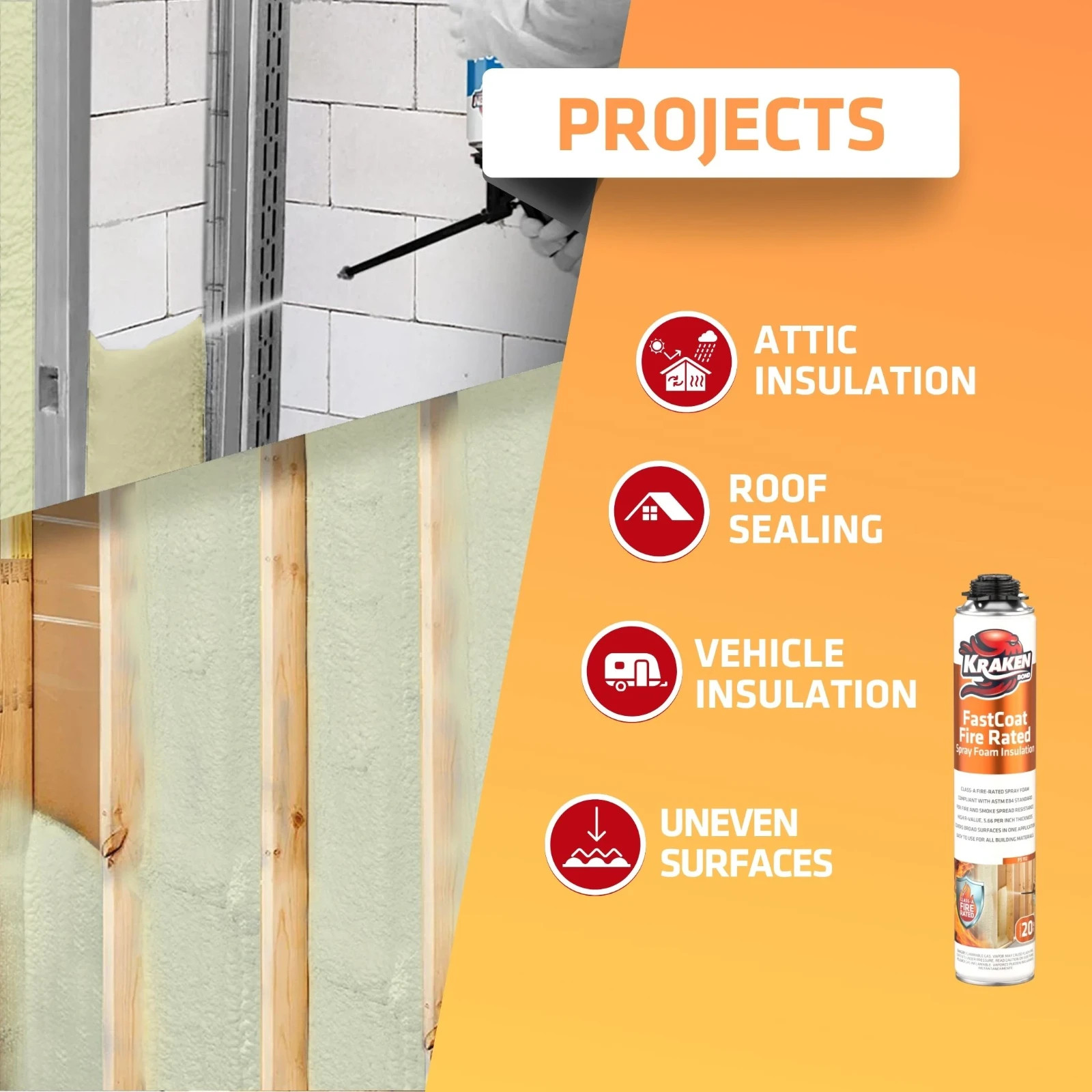 Kraken Bond FastCoat Spray Foam Insulation,Closed Cell 27.1 oz, 12 Pack (No Gun)