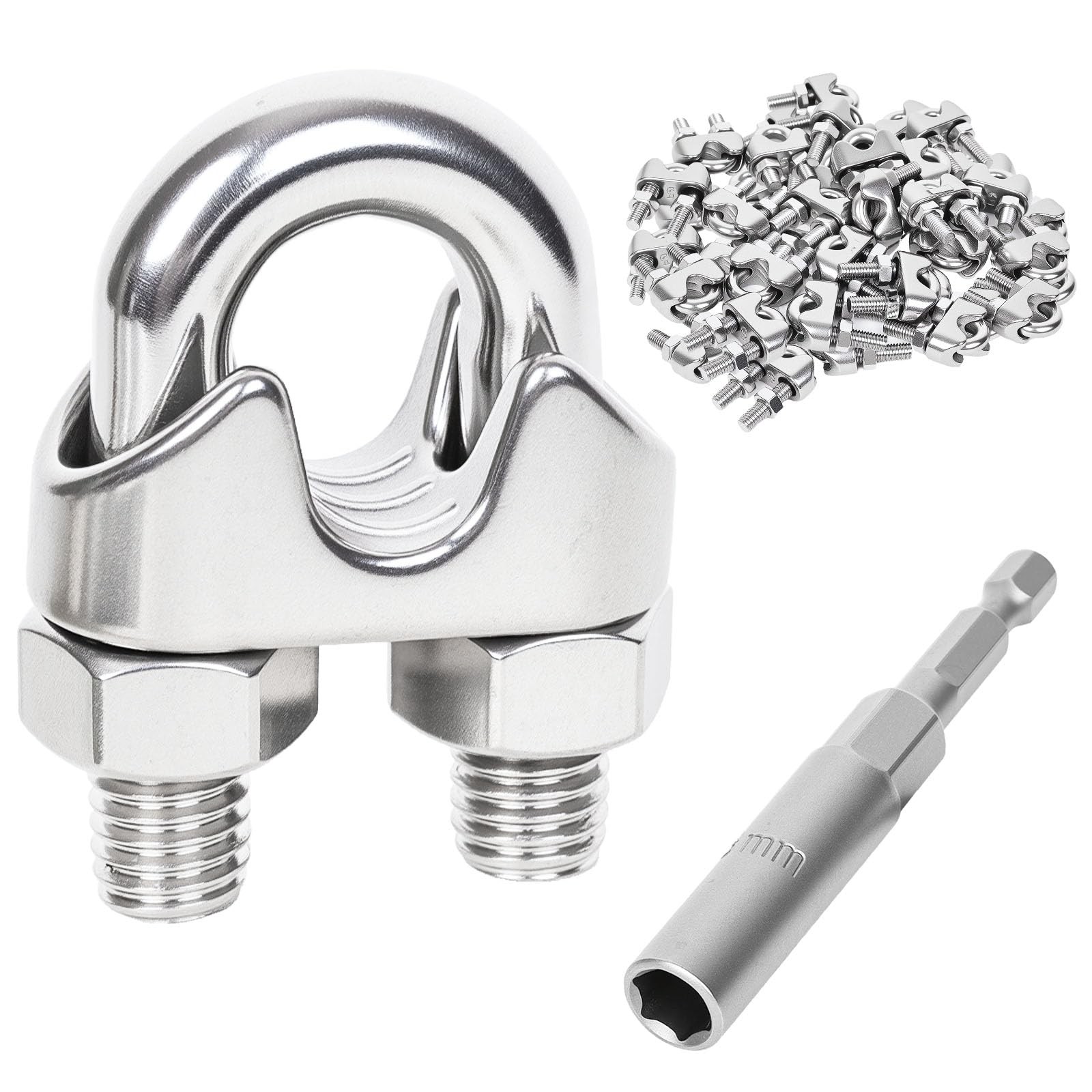 24PCS 3/16 Stainless Steel Wire Rope Cable Clamps M5 Heavy Duty Marine Grade