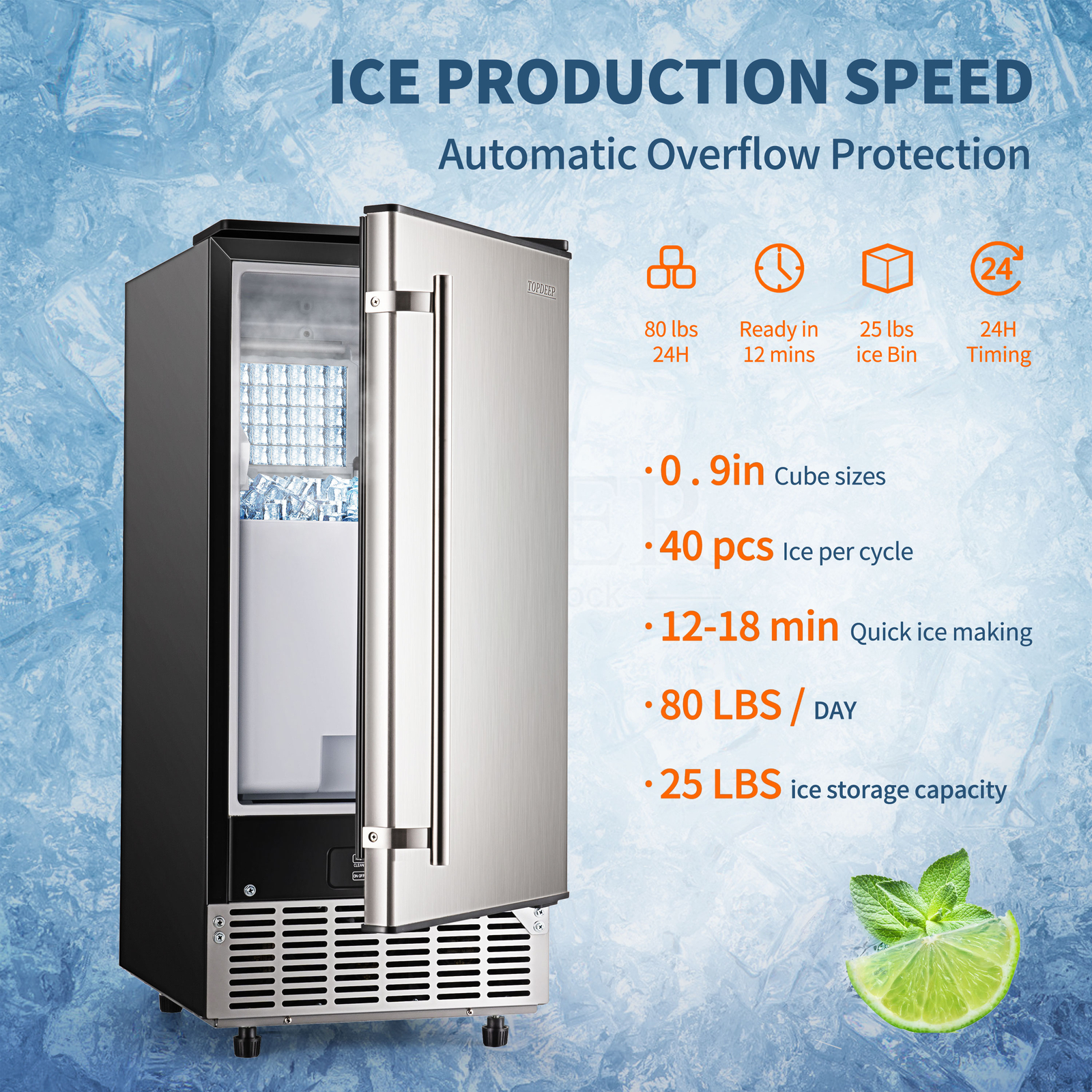 Commercial Undercounter Ice Maker Stainless Steel Freestanding Ice Cube Machine