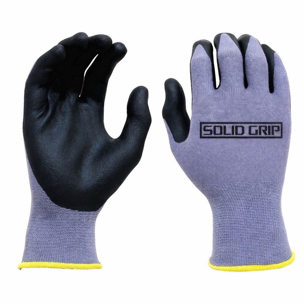 Solid Grip (10-PACK) Gray PROTECTIVE Work Gloves Micro Foam Nitrile Grip Coated