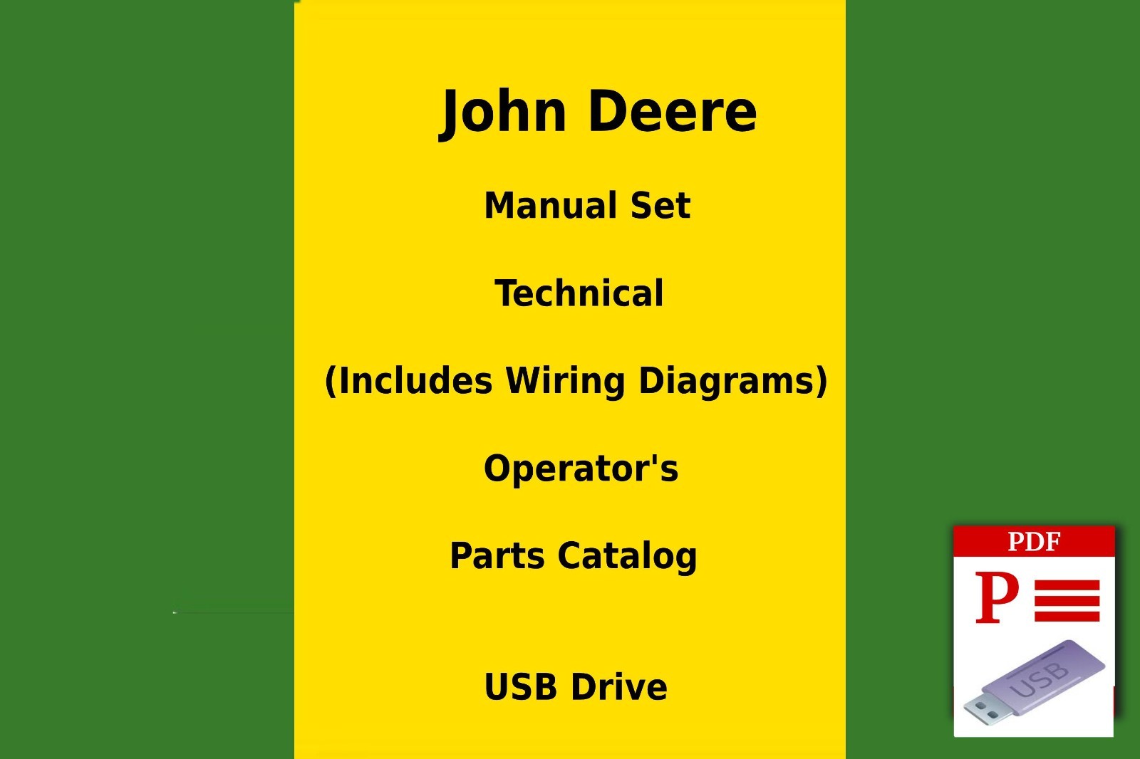 John Deere XUV850D 4×4 Diesel Gator Manual Set Technical Operator & Parts USB