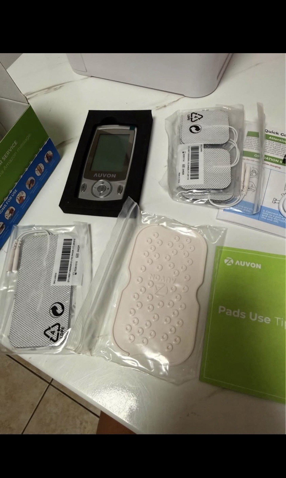 AUVON TENS/EMS Unit 2 Channel Handheld Device with Electrode Pads & Accessories