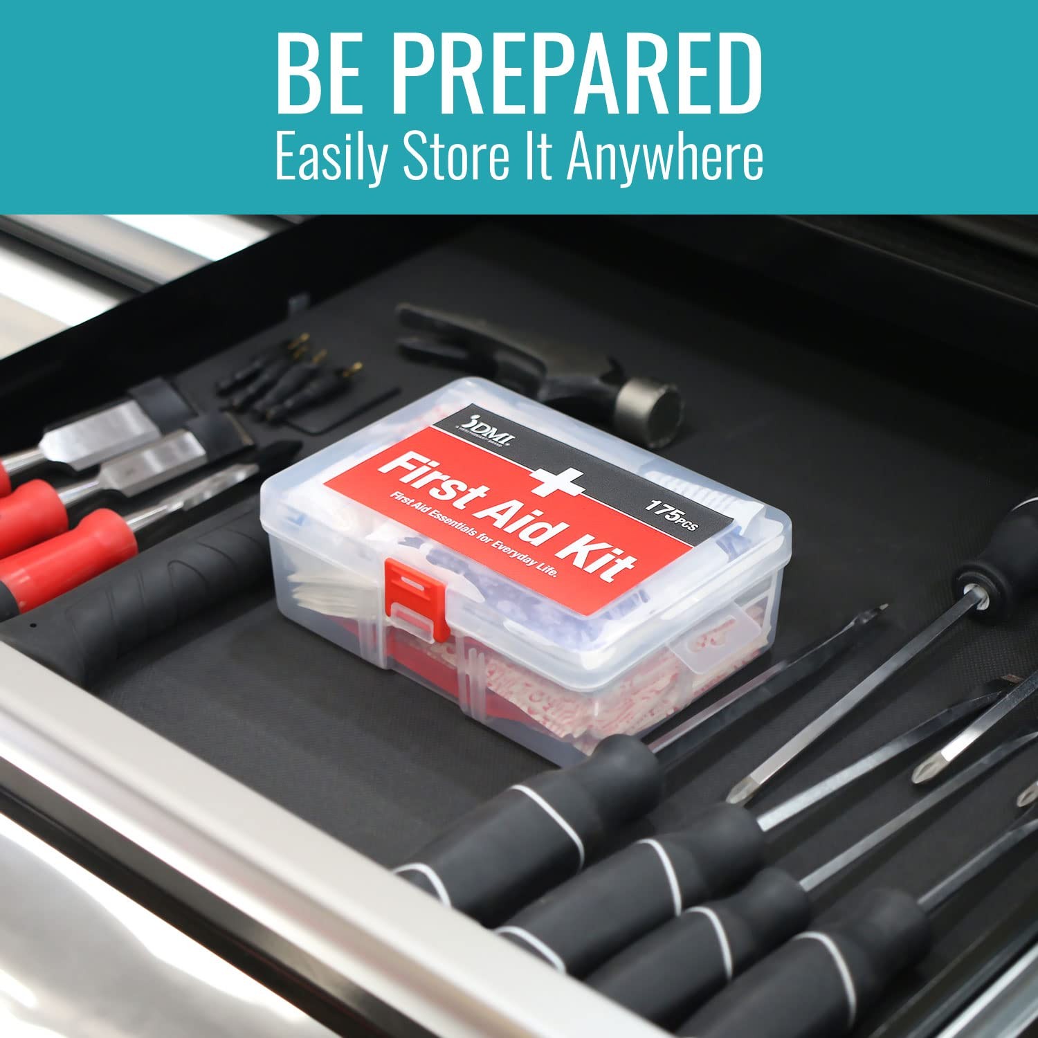 DMI 175-Piece First Aid Kit for Minor Injuries, Cuts and 175 Piece, White