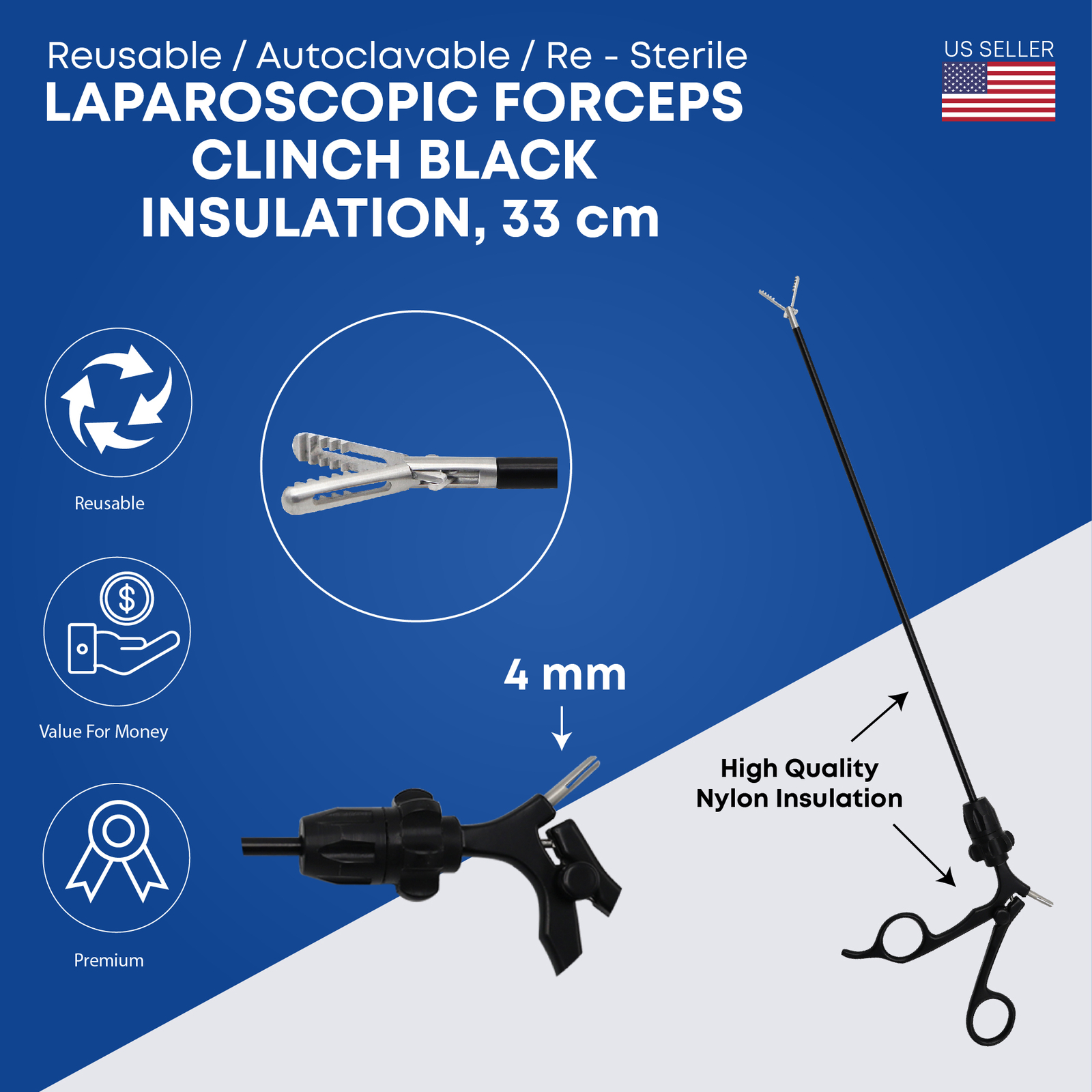 Laparoscopic Endo Clinch Fenestrated Grasper 33cm Fenestration Surgical Forceps