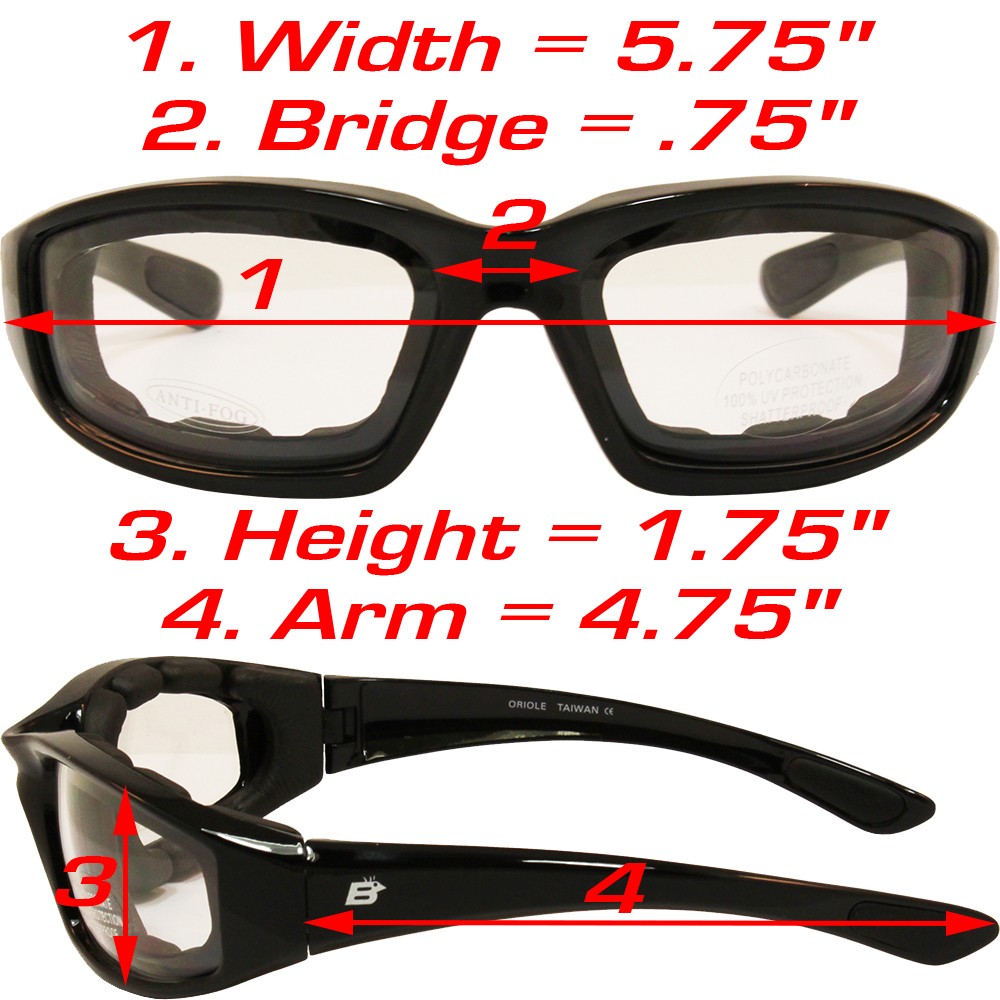 Birdz Eyewear Oriole Motorcycle Sunglasses Black Frame w/ Clear-Smoke Lenses