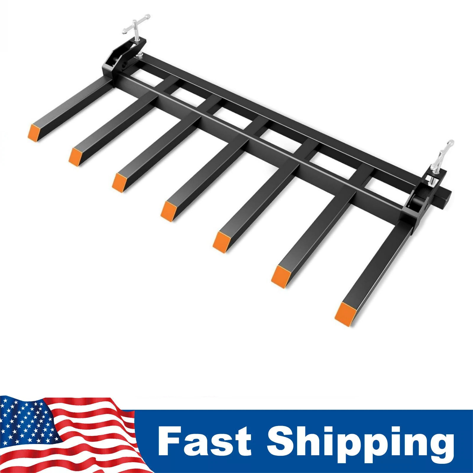 Clamp on Debris Forks 7 Prong 5500 lbs Load Pallet Forks, Fit 68 70 72″ Buckets