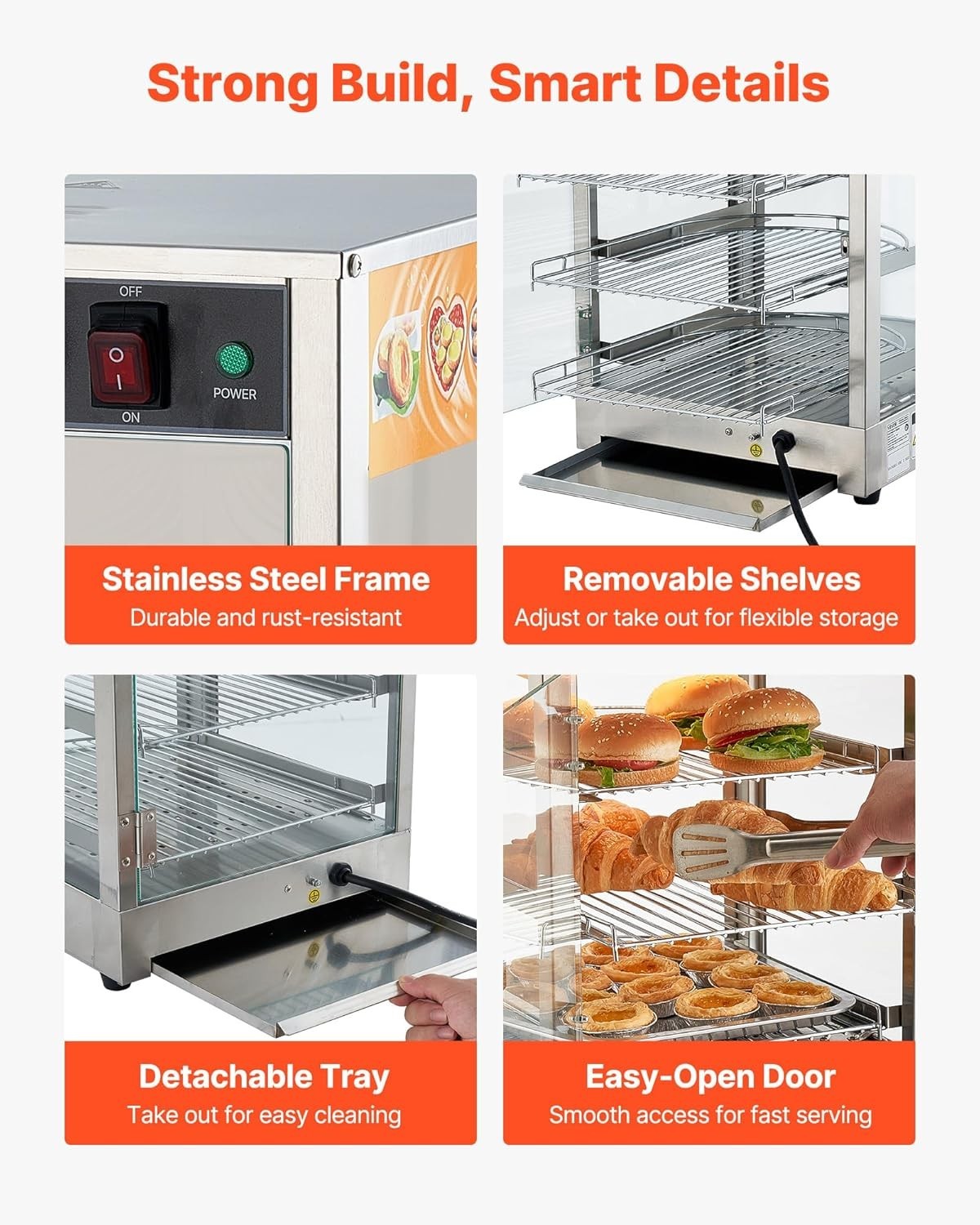 3-Tier Commercial Food Warmer Display, 800W Food Display Warmer with LED Ligh…