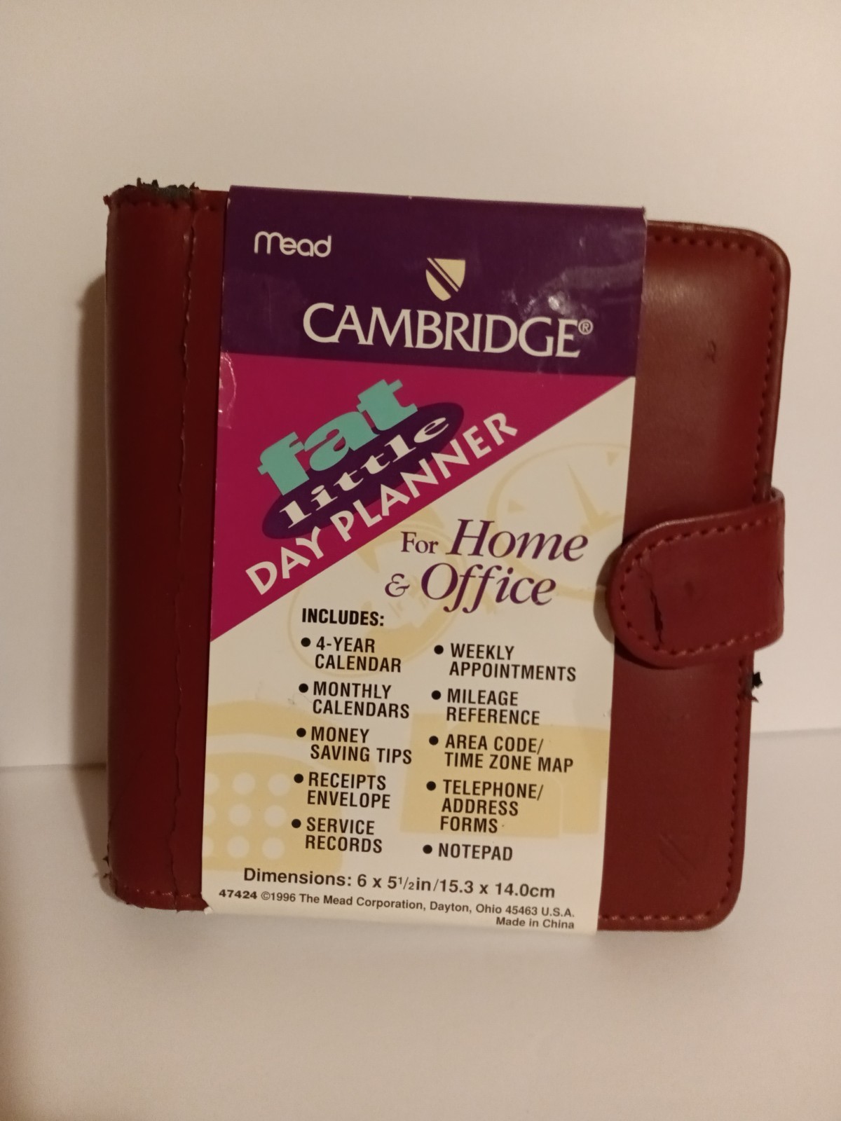 Vtg Mead Cambridge Fat Little Day Planner Snap 1994 Faux Black Leather Full