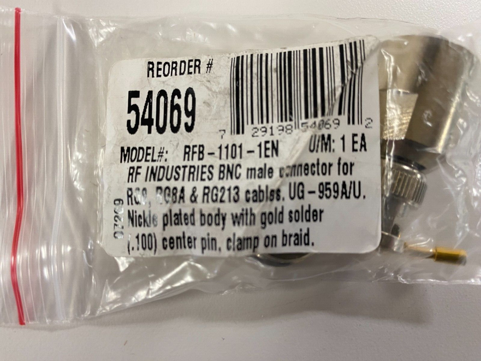 RFB-1101-1EN, RF IND, BNC MALE CLAMP/CRIMP CONNECTOR (5 PIECE LOT) *NEW*