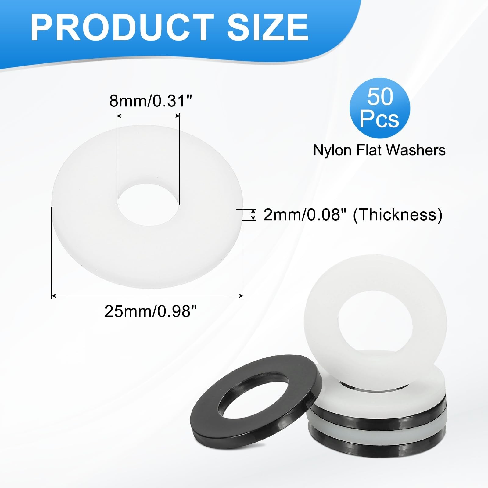 MECCANIXITY Nylon Flat Washers, M8 x 8mm ID x 25mm OD Round Flat Plain Washer…