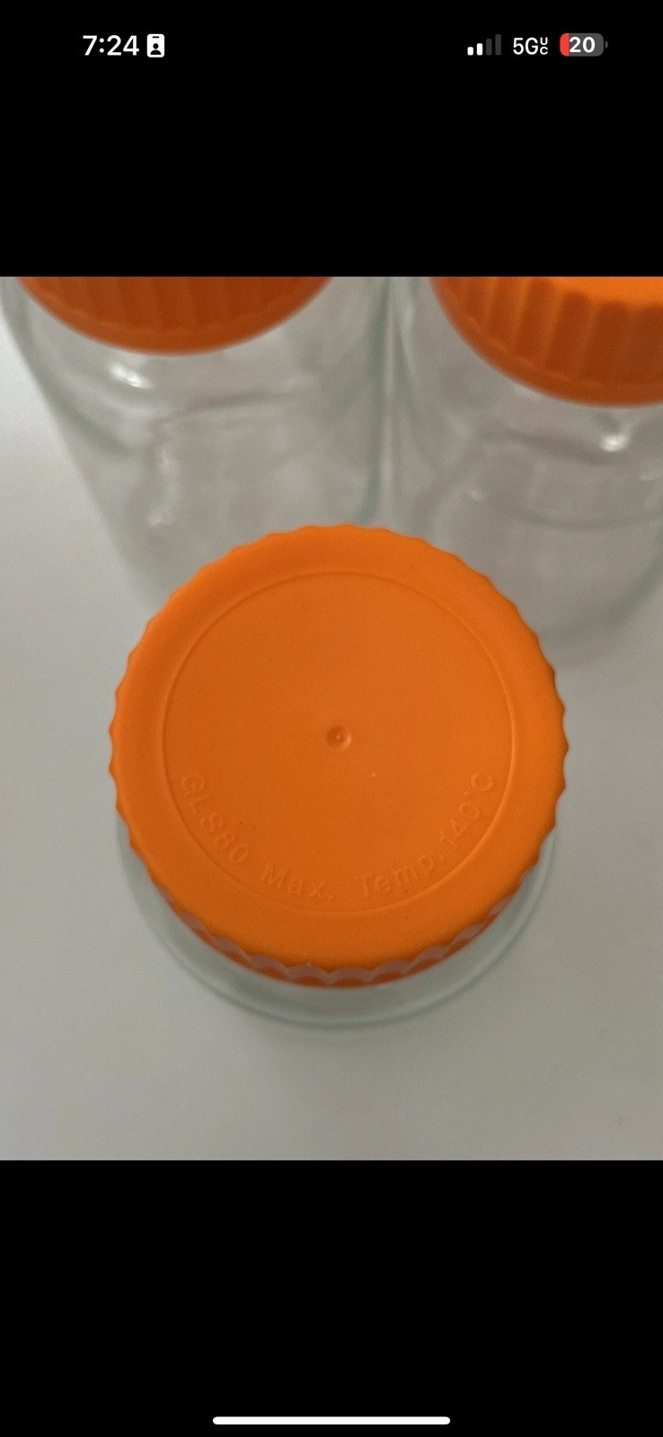 Lot of 7 GLS 80 Storage Lab Glass Bottle Jars 1000ml Orange White Cap Wide Mouth