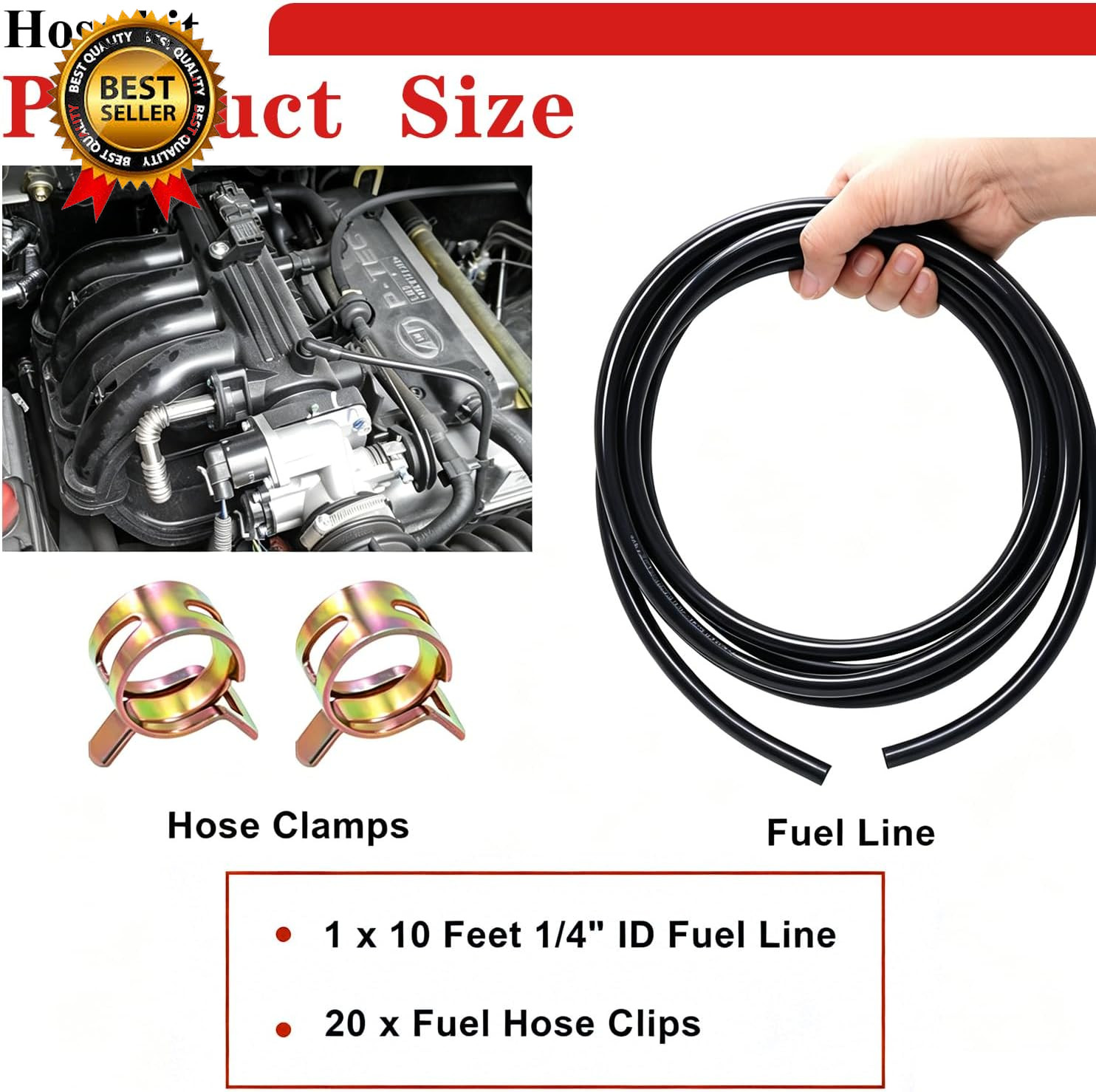 1/4 Fuel Line 10 FT with 20 Clamps Rubber Gas Diesel Hose for Lawn….