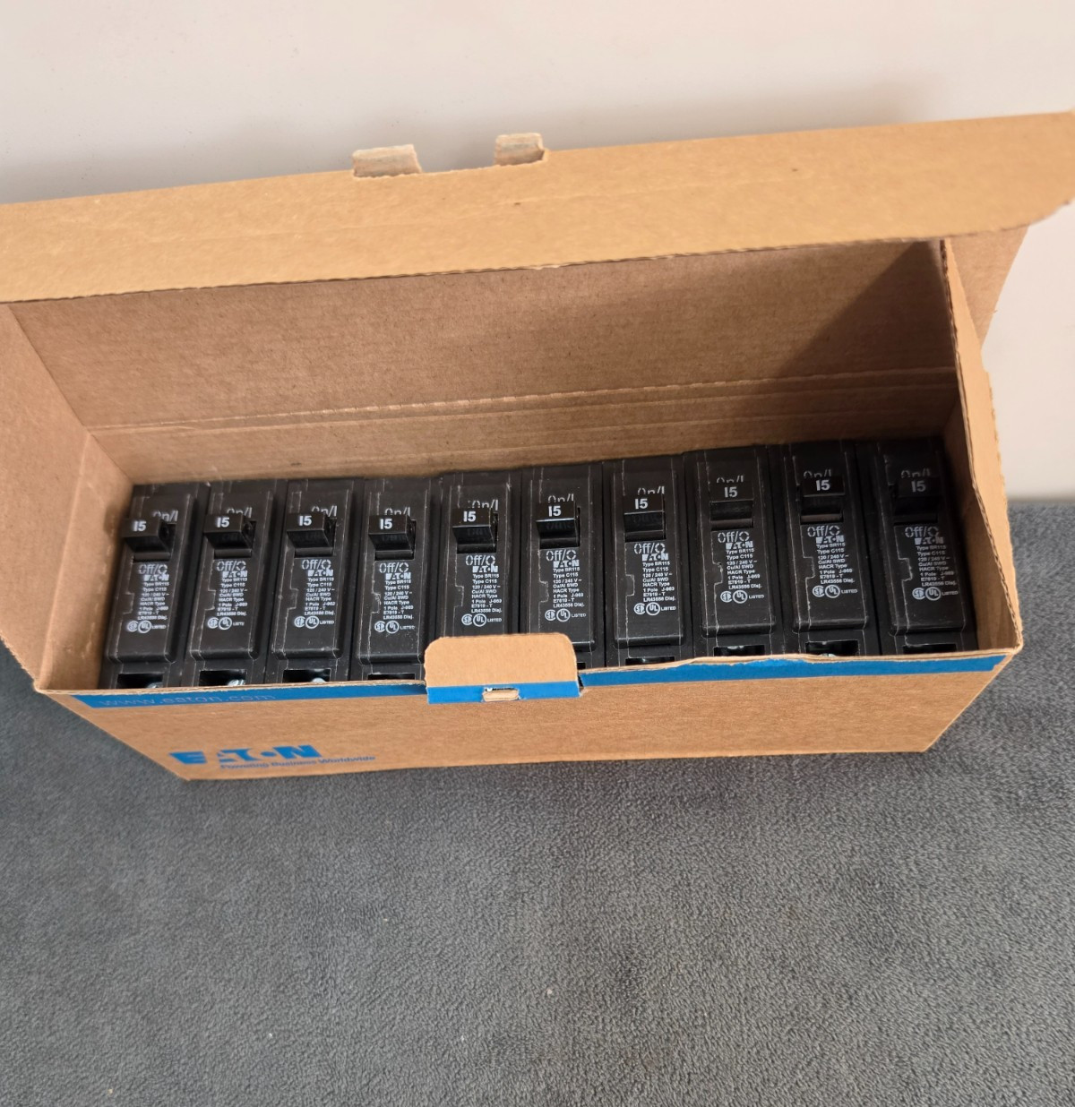 (10) Eaton BR 15 Amp 120/240 Volts Single-Pole Circuit Breaker