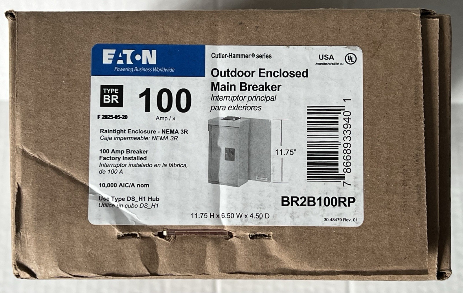 Eaton BR2B100RP Outdoor Enclosed Main Breaker 100A – NEW