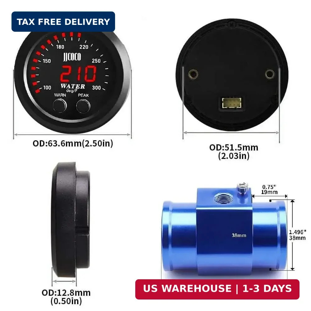 Universal 52mm Water Temperature Gauge with Alarm and 1/8 Npt Sensor Car Digi