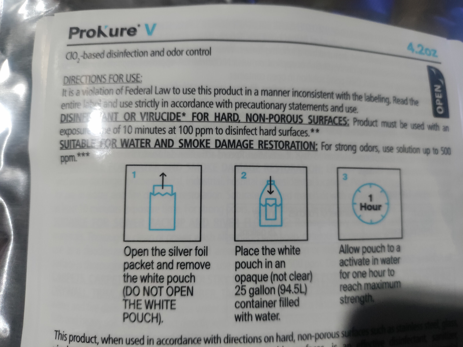 4.2oz packets ProKure V Mold and Mildew eliminator / Disinfectant and Deodorizer