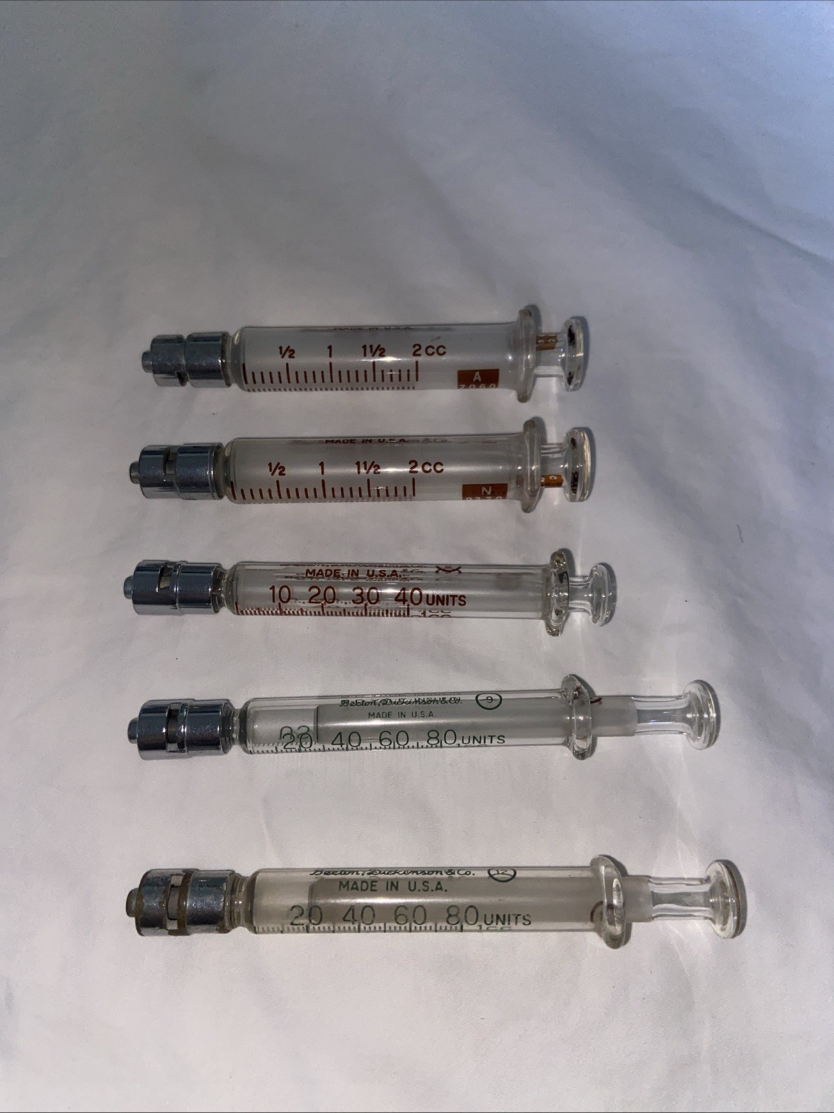 Lot of 5 B-D BD Yale Glass Graduated Luer Lok Tip Syringe Becton Dickinson & Co