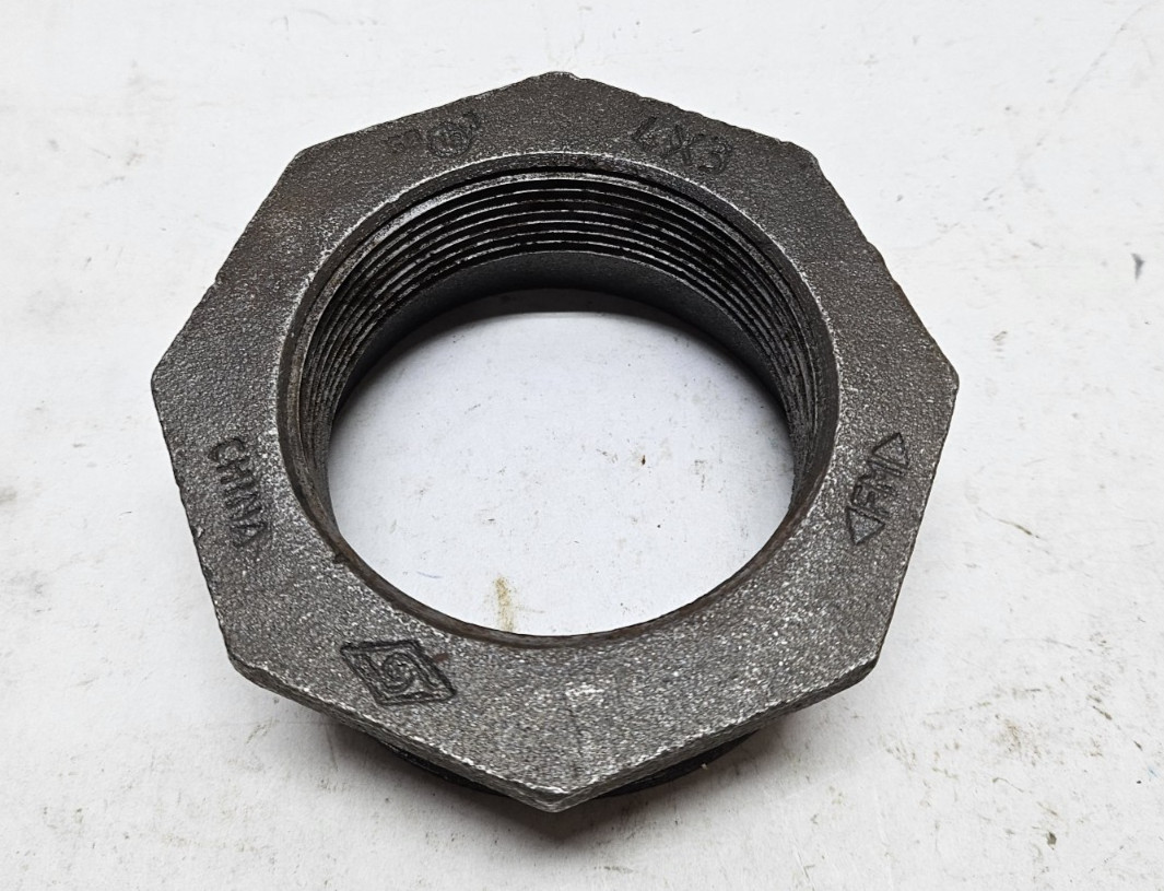 Black Malleable Iron Threaded Hex Bushing 4 MNPT x 3″ FNPT