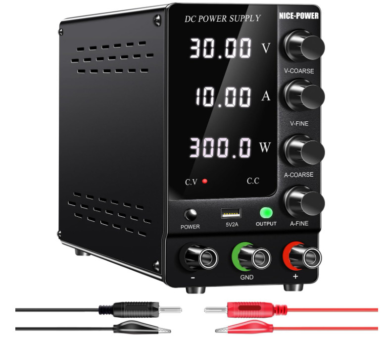 Fuente de Alimentación DC Ajustable 30V 10A con Pantalla LED y Puerto USB 5V, r