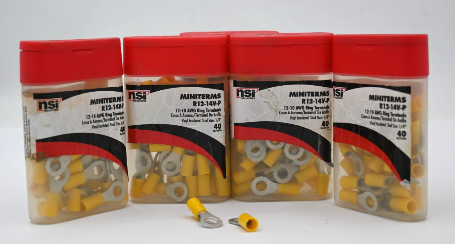 NSI R12-14V-P MINITERMS VINYL-INSULATED 12-10 AWG RING TERMINALS 1/4″ 40PCS
