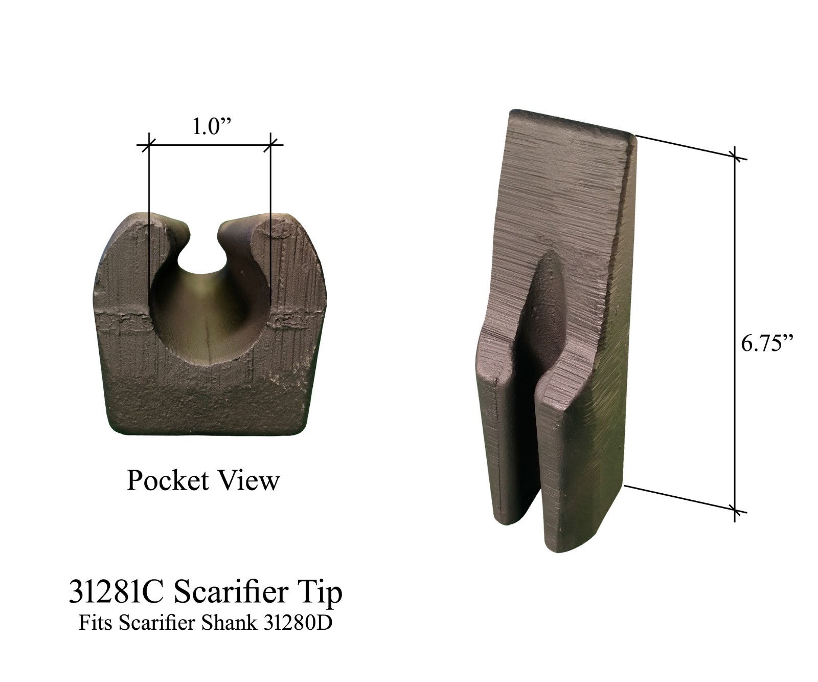 1 – Scarifier Tip, Fits Some Gallion, Komatsu Motor Graders, 31281C, 1266753H1