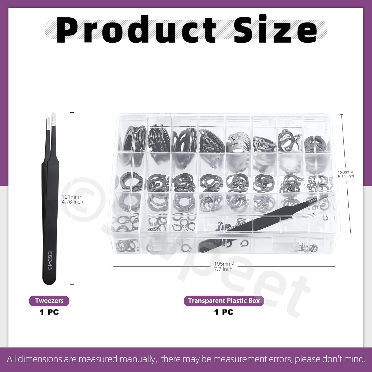 Swpeet 211Pcs 21 Sizes M4-M28mm Stainless Steel C-Clips External Circlip Snap Re
