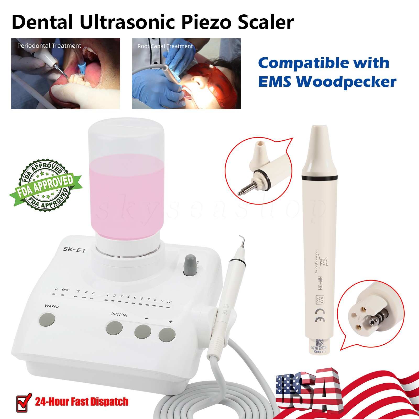 Dental Ultrasonic Scaler 2 Bottles Fits EMS Cavitron SKYSEA & 2*Handpiece HW-3H