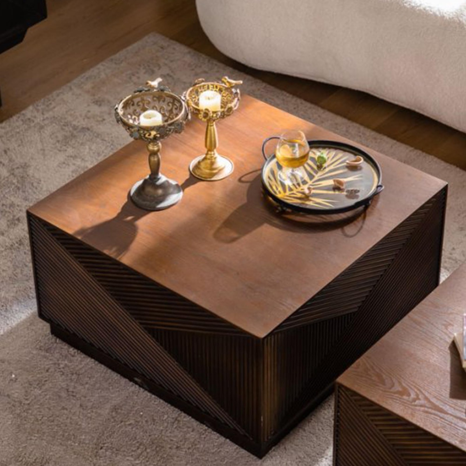 KEIKI 27.56″ Modern Square Coffee Table, No Assembly Required, Walnut Color M…
