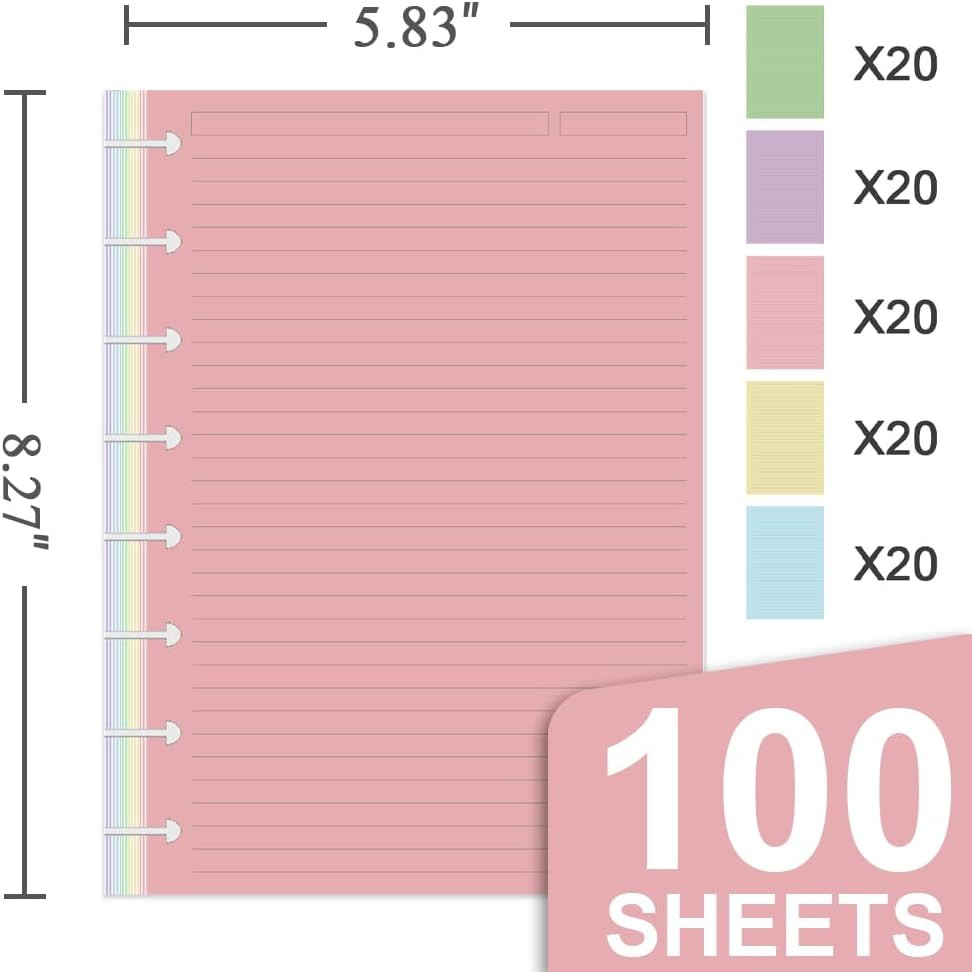 Junior Size TUL Discbound Lined Refill Paper, 8-Disc Disbound Insert, 5 Colors(2
