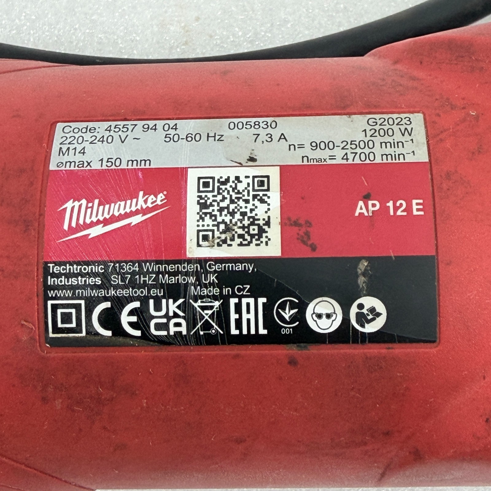MILWAUKEE AP 12 E 150MM 1200W VARIABLE SPEED ANGLE POLISHER 220-240V FASTSHIP