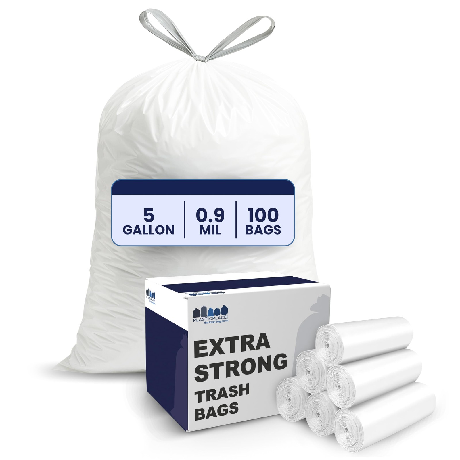 Plasticplace 5 Gallon Trash Bags – White 1 Count (Pack of 100),